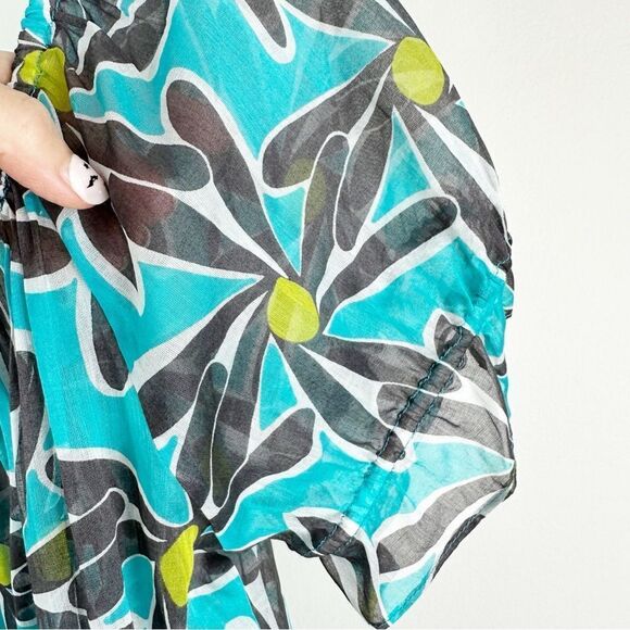 Milly Cabana Turquoise/Black Sheer Cotton Beach Cover-up Dress Tassel Medium - Picture 6 of 11